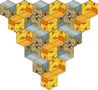 Huejly Cubically escher style elephant design 2tone invertPyramid tshirt